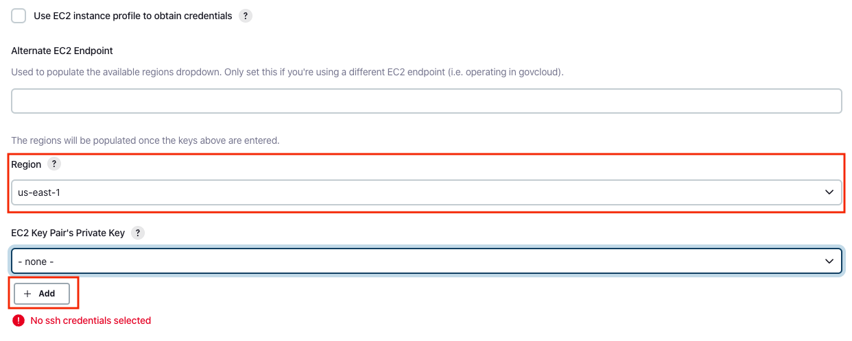 Set Region and add Private Key.